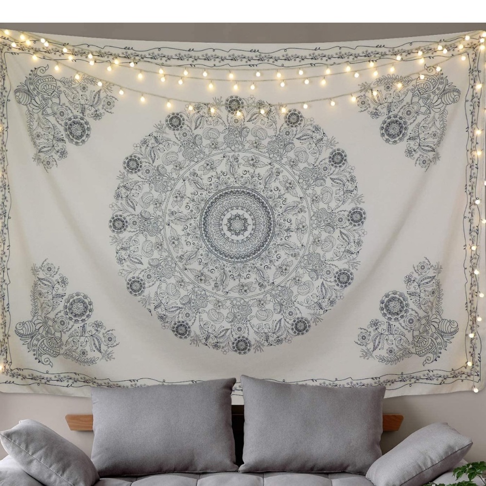 cream + black hanging wall tapestry